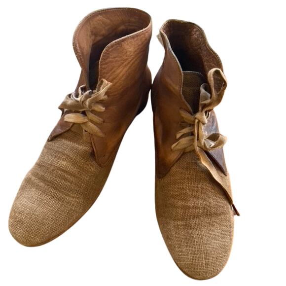 Hudson Distressed Leather and Linen Ankle Boots - Size 38 - Rustic Boho Style - Picture 5 of 8